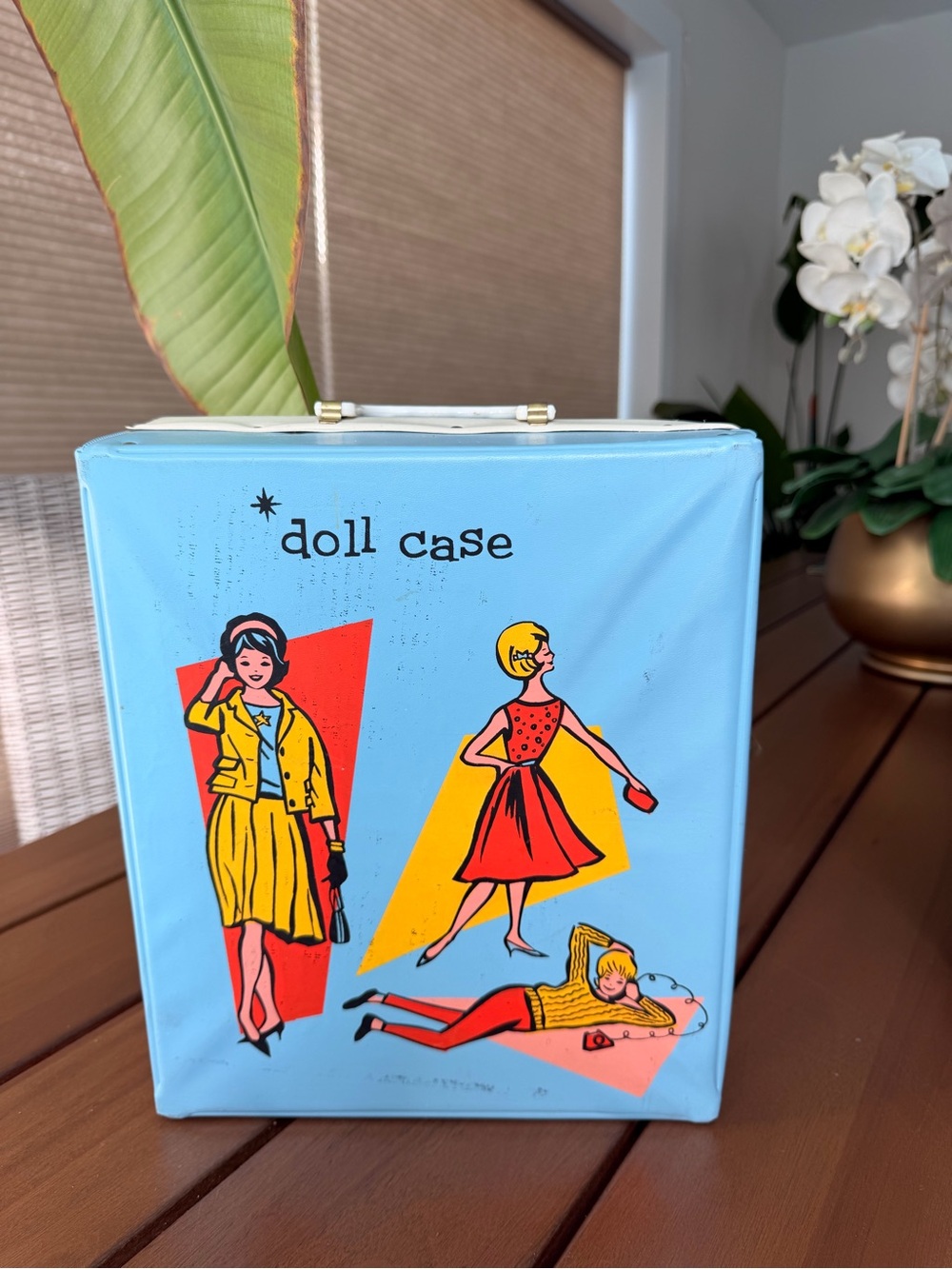 Vintage-Style Blue Doll Case Travel Bag